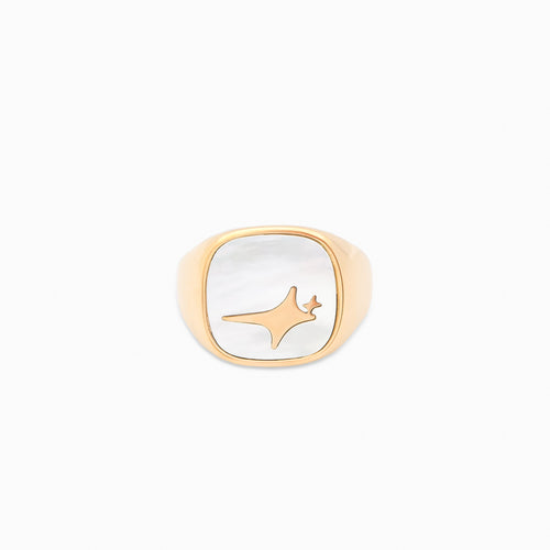 Raw Ring Doré - Motif Blanc